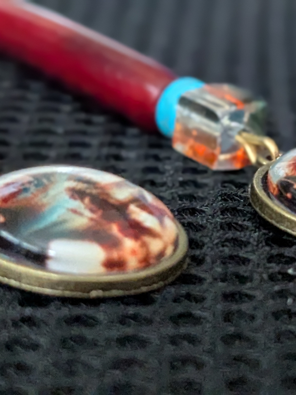 Indigenous Red Buffalo Bone Hairpipe Turquoise Drop Earrings Bison Chief Pendant - Picture 7 of 9